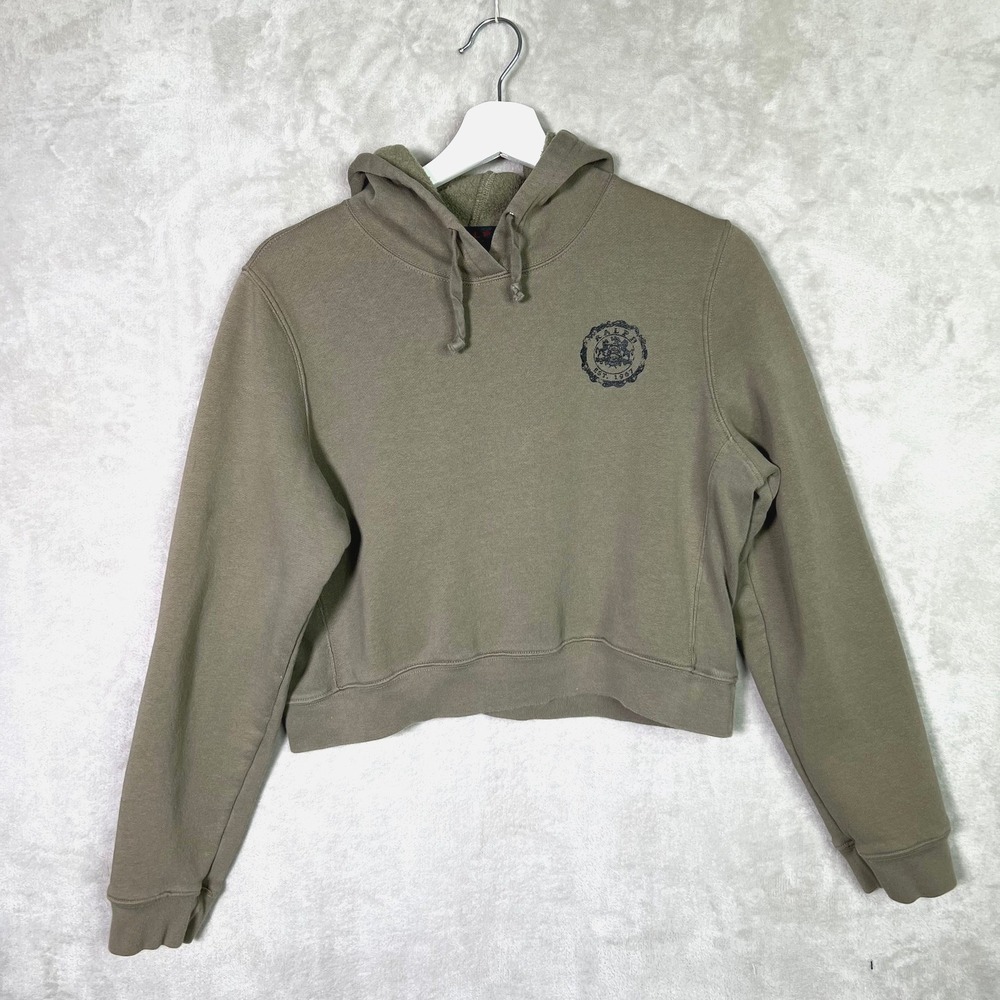 Ralph Lauren RALPH Olive Green L Crop Hoodie Crest Logo Preppy Athleisure Rare